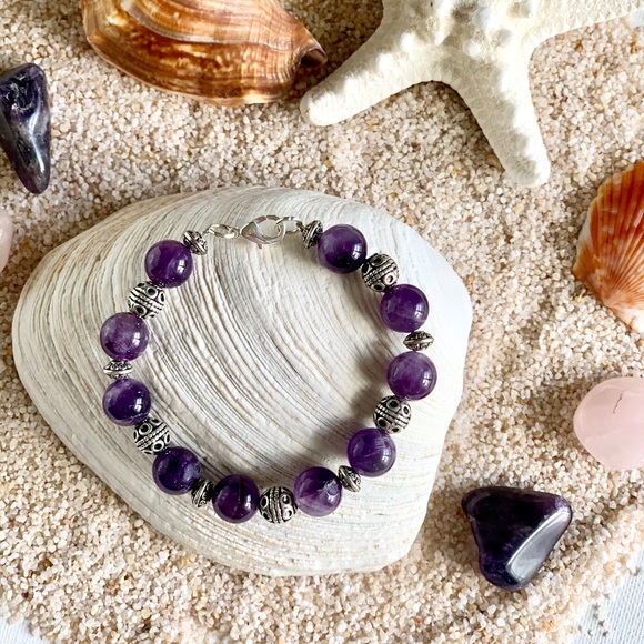 Genuine Amethyst Ornate Beaded Bracelet - Picture 3 of 5